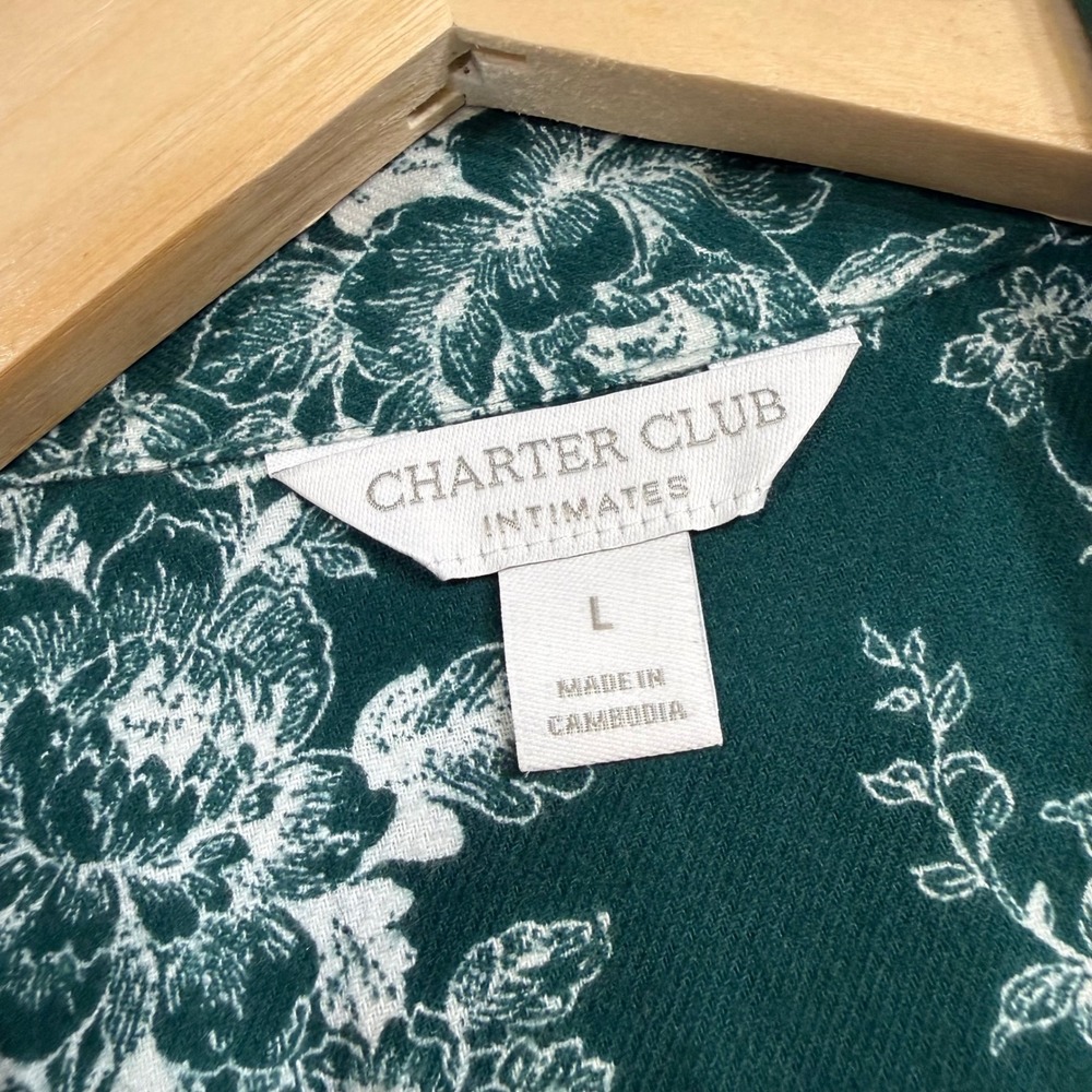 Charter Club Intimates Nightshirt Flannel Green Floral Cotton Button Front NWT L - Picture 9 of 16